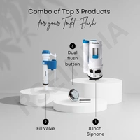 RSEINDIA 8 Inch Master Dual Flush Valve Replacement Kit for One Piece Toilet - Includes 2" Flush Valve, 7/8" Fill Valve, Button - Universal Fit for Toilet Tanks 10" to 12" High - 8 inch, white