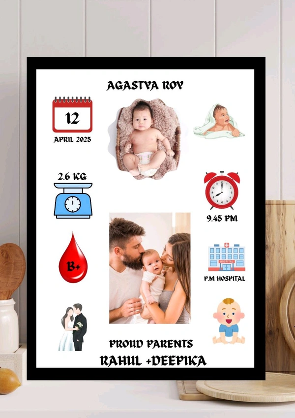Born Baby Photo Frame (Home Decore) - Black, FREE