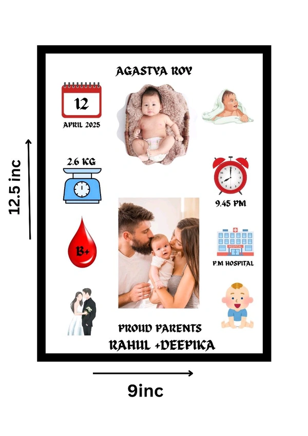 Born Baby Photo Frame (Home Decore) - Black, FREE