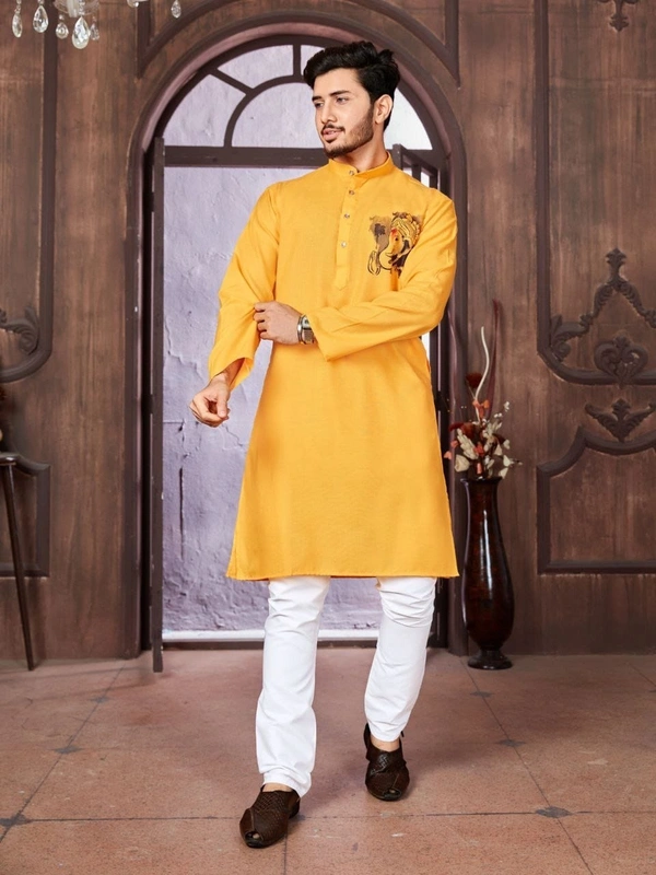 USR98 Ganpati Printed Kurta - M, Yellow