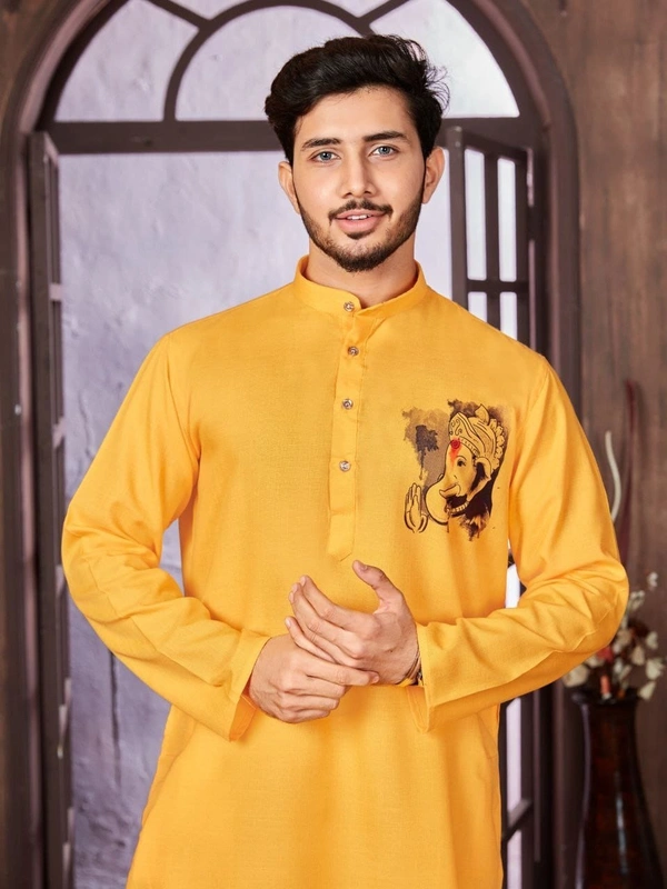 USR98 Ganpati Printed Kurta - XL, Yellow