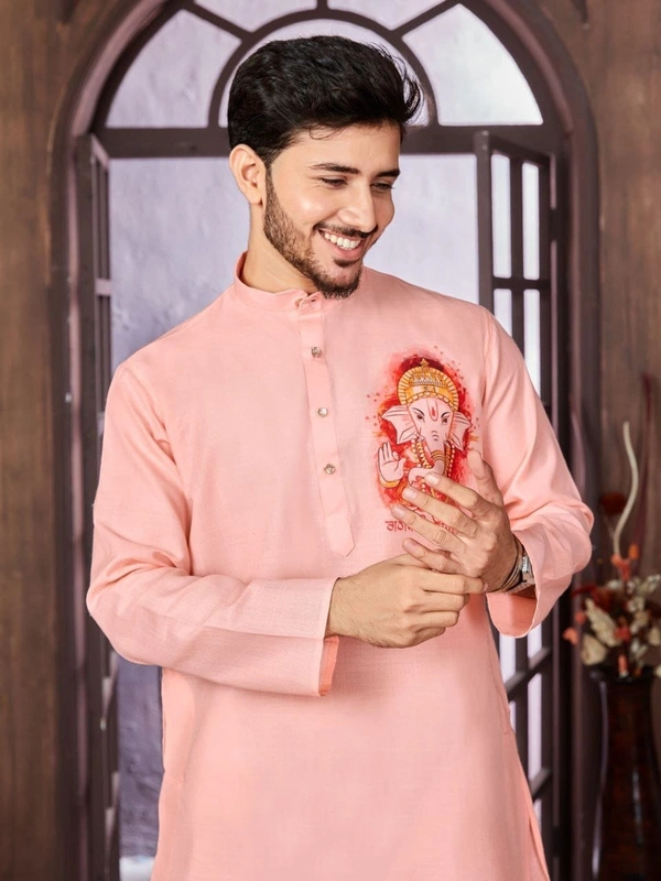 USR98 Ganpati Printed Kurta - XXL, Pink