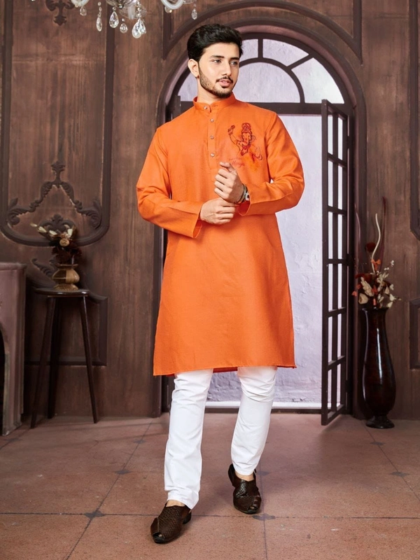 USR98 Ganpati Printed Kurta - XXL, Web Orange