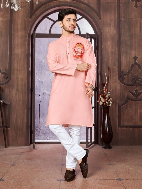 USR98 Ganpati Printed Kurta - XXL, Pink
