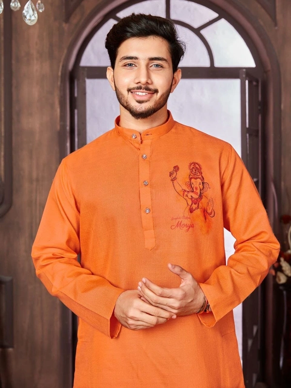 USR98 Ganpati Printed Kurta - XXL, Web Orange