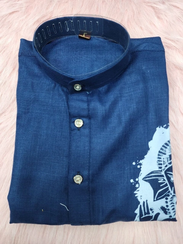 USR98 Ganpati Printed Kurta - L, Navy Blue
