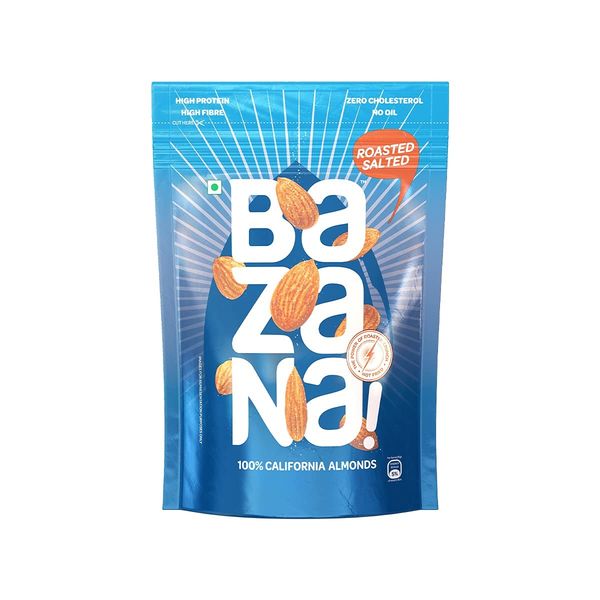 Bazana Delight in the Nutty Goodness of Bazana Roasted Salted Almonds | Healthy, Flavorful California Almonds | Zero Oil Roasted Snack | 1 Pack, 190g - 22.4 x 15 x 4 cm