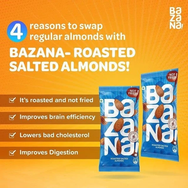 Bazana Roasted Salted Almonds: Healthy Roasted Snack with Roasted Dry Fruits - 15 Packs, 15g Each - 