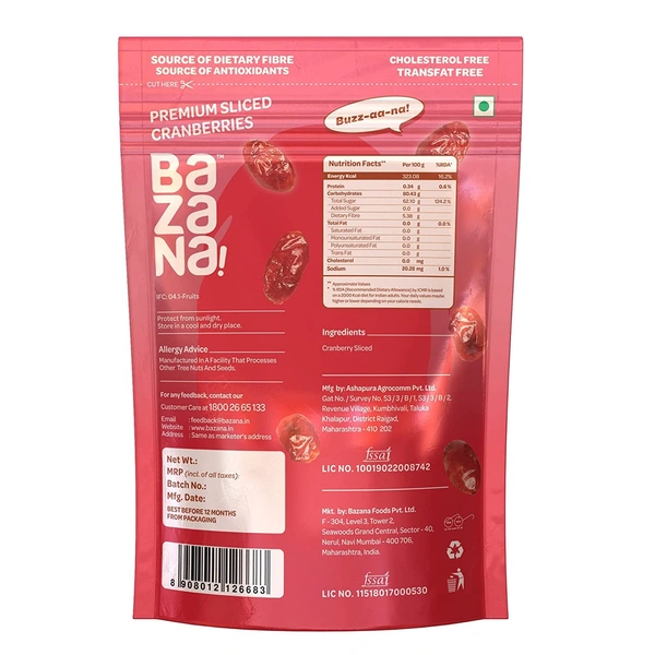 BAZANA Bazana Premium Sliced Cranberries 215 grams - 