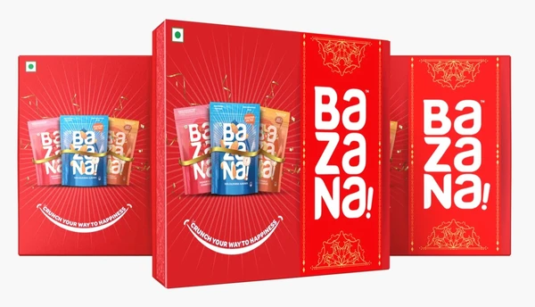 Bazana Red Gift Pack: Indulge in Delightful Crunchiness with Cranberry Slice, Roasted Salted Almonds, and Cashew Standee Packs for Pure Happiness - 