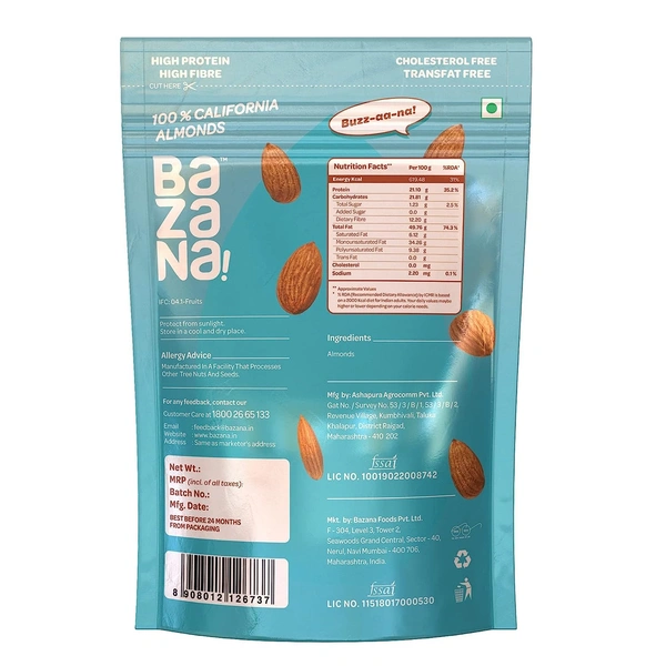 BAZANA Bazana 100% Californian Raw Almonds | 205g | Pack of 1
