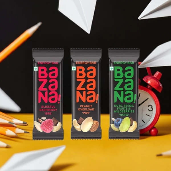 Bazana Energy Boost Trio: Assorted 3-Pack of Energy Bars (Raspberry, Peanut Overload, NutFruit & Berries)