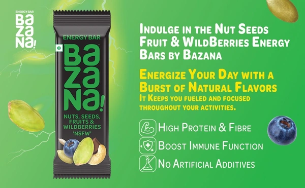 BAZANA Bazana 3 in 1 Energy Bars | Combo pack with Single Units of Peanuts Overloaded (POV), Nuts, Seeds, Fruits & Wildberries (NSFW) and Blissful Raspberry (BRB) Energy Bars | (38g x 3 Bars)