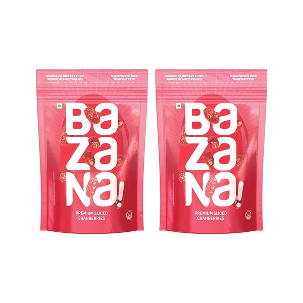 BAZANA Bazana Premium Natural Dried Sliced Cranberries - Nutritious Snack, Antioxidant-Rich, 215g x 2 packs