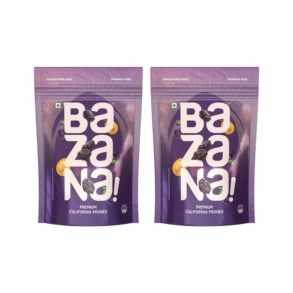 Bazana Premium Healthy Dried Californian Prunes: Nutrient-Rich Plum Snack, 200g Set of 2