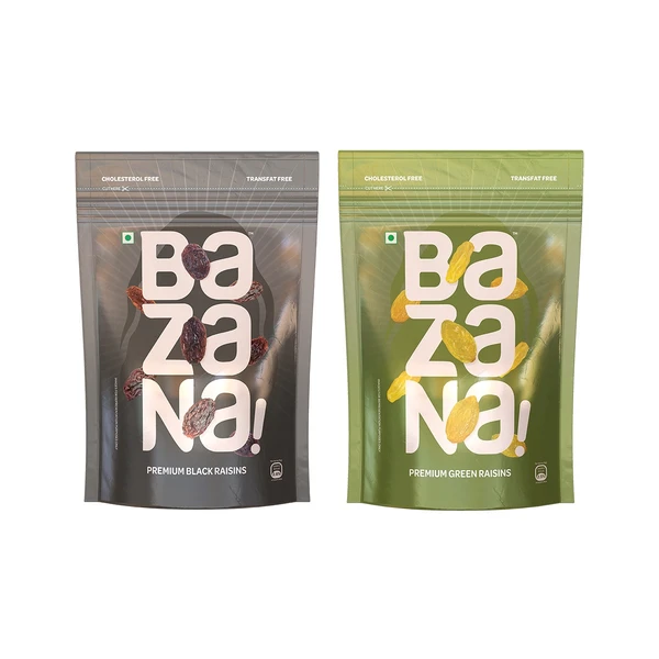 Bazana Premium Sealed Natural Sweet Green & Black Raisins Combo Pack - pack of 200g x 2 unit