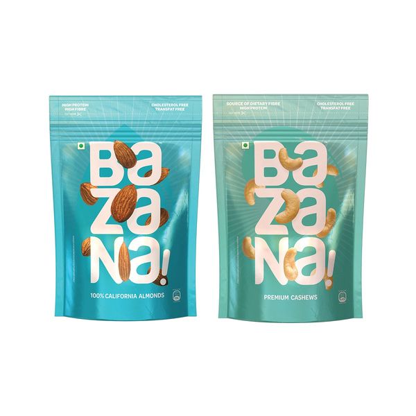 Bazana Premium Nutty Delight: Bazana California Almond 200g & Cashew Combo 200g Pack | Irresistibly Delicious Snack