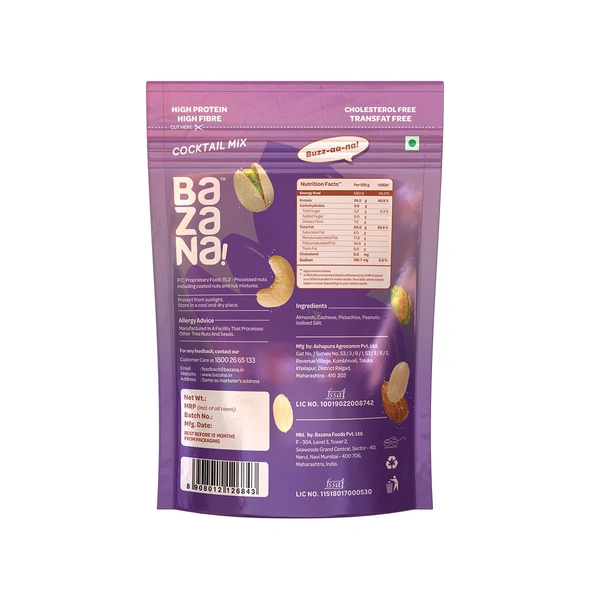 BAZANA Premium Cocktail Mix with Almonds, Cashews, Pistachios and Peanuts | 210g
