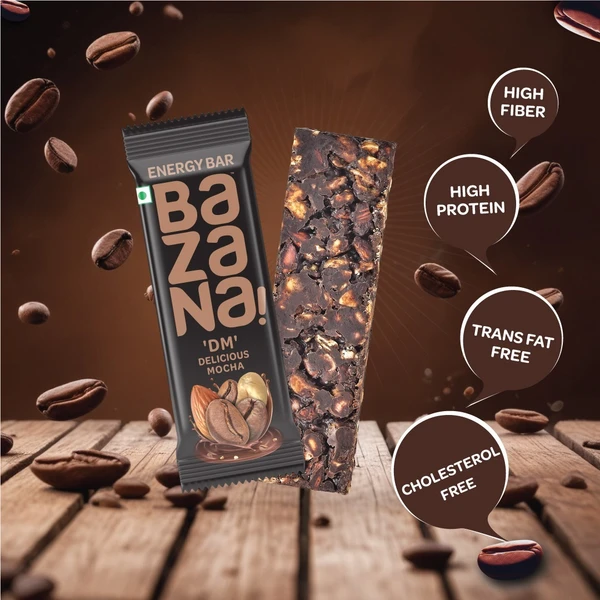 Bazana Delicious Mocha Energy Bar - Indulge in Richness and Vitality with Every Bite | 36 gram x 12 pcs - Black