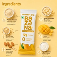 Bazana Foods Pvt Ltd Bazana Mango Yogurt Bliss Protein Bars - Pack of 12 (480g)