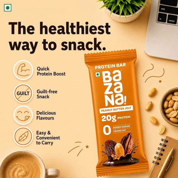 Bazana Foods Pvt Ltd Bazana Peanut Butter Jolt Protein Bars - Pack of 6 (396g)