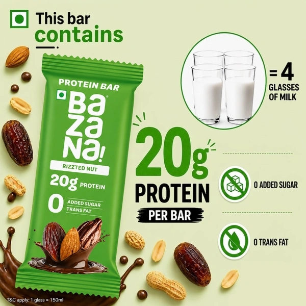Bazana Foods Pvt Ltd Bazana Rizzted Nuts Protein Bars - Pack of 6 (396g)