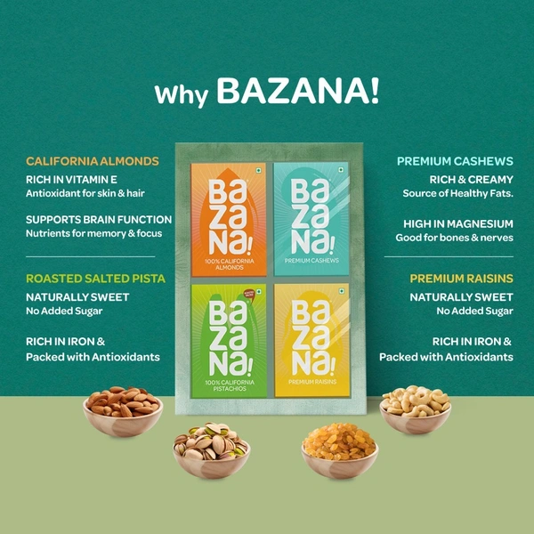 BAZANA Bazana Festive Nut Delight – Premium Dry Fruit Gift Pack (4 x 100g)
