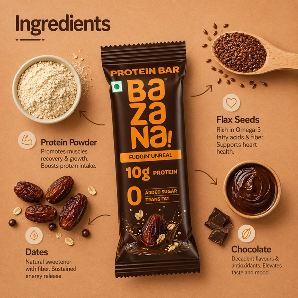 Bazana Foods Pvt Ltd Bazana Fudgin' Unreal Protein Bars - Pack of 6 (240g)