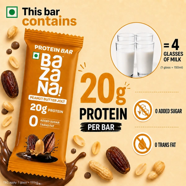 Bazana Foods Pvt Ltd Bazana Peanut Butter Jolt Protein Bars - Pack of 12 (792g)