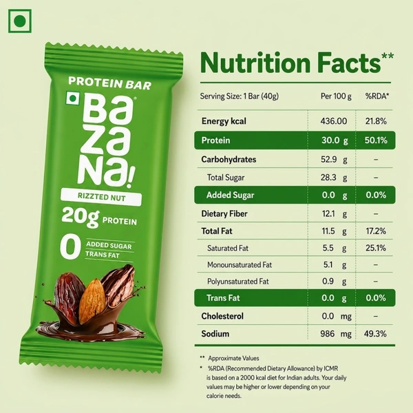 Bazana Foods Pvt Ltd Bazana Rizzted Nuts Protein Bar - 66g