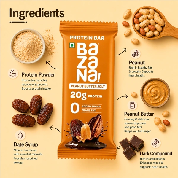 Bazana Foods Pvt Ltd Bazana Peanut Butter Jolt Protein Bars - Pack of 6 (396g)