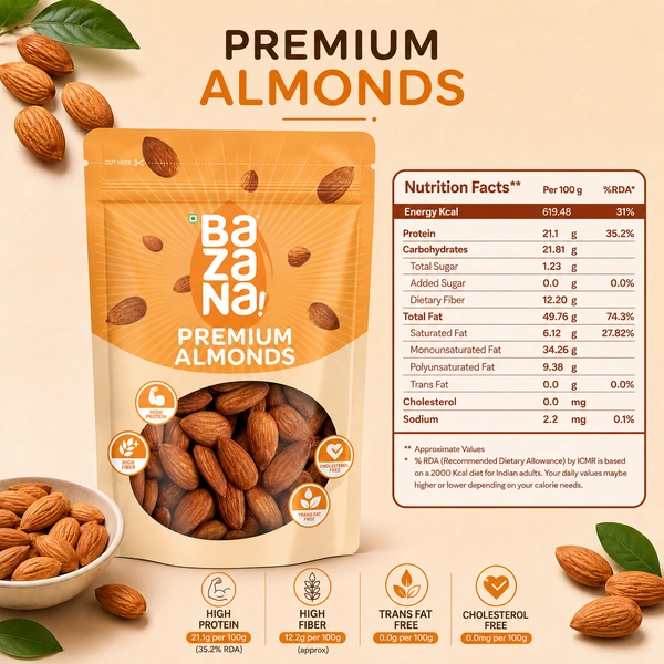 Bazana Foods Pvt Ltd Bazana Premium California Raw Almonds - 500g