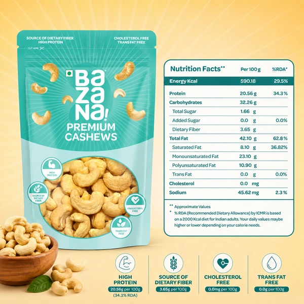 Bazana Foods Pvt Ltd Bazana Premium Raw Cashews - 500g