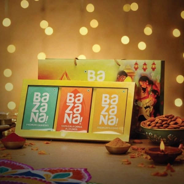 BAZANA Bazana Diwali Celebration Essential Gift Pack - Cashew, Rasins & California Almonds (3 x 100g)