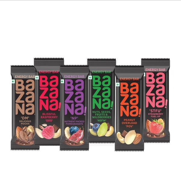 BAZANA Bazana Assorted Energy Bars: 6-in-1 Flavor Variety Pack |High-Protein Snacks for a Quick Energy Boost | Gluten-Free, Vegan-Friendly – Perfect for On-the-Go!