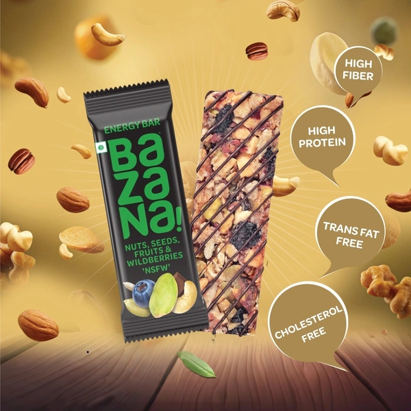 BAZANA Bazana 6 in 1 Energy Bars | Combo pack with Single Units of Peanuts (POV), Nuts, Seeds, Fruits & Wildberries (NSFW), Raspberry (BRB), Strawberry (STFU), Pomegranate (NP) & Mocha (DM) Energy Bars | (38g Pack of 6 Assorted Bars)