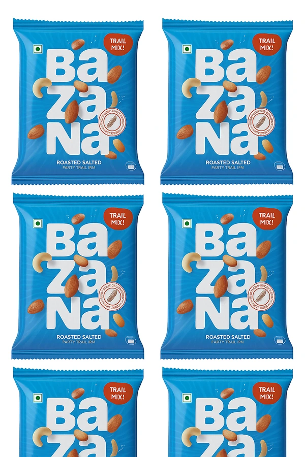 BAZANA Party Trail Mix - 312g Pack of 6 | Roasted Salted Almonds, Cashews and Peanuts | 52g Each Pack