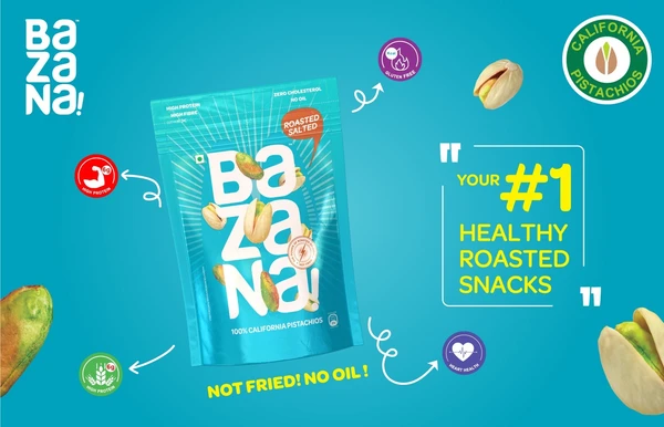 Bazana Roasted Salted Pistachios / Healthy Roasted Snack / Pista Dry Fruits / Roasted Nuts / Zero Oil Dry Nuts / Tasty Nuts / 1 Pack / 150g