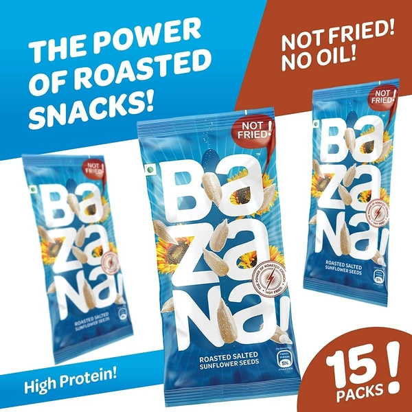 BAZANA Bazana Roasted Salted Sunflower Seeds (330g)|Surajmukhi ke beej | Total 15 packs, 22g each pack