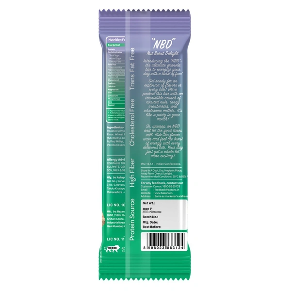 BAZANA Bazana Nut Burst Delight (NBD) Granola Bar (Pack of 12) 36g each - 