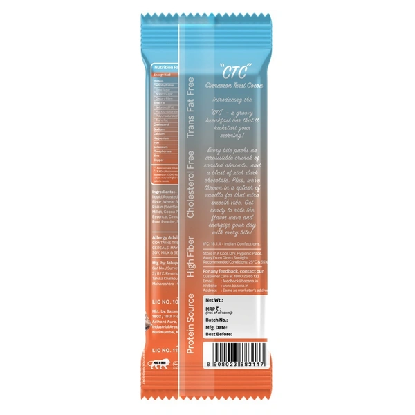 BAZANA Bazana Cinnamon Twist Delight Cocoa (CTC) Granola Bar (Pack of 12) 36g each