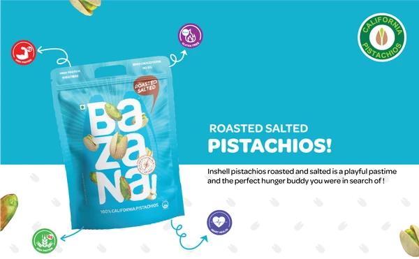 BAZANA Bazana - Perfectly Salted - 1kg Pistachios for Snacking! Packed with wholesome goodness, these pistachios are an ideal family snack. Savor the Flavor with Premium Roasted Pistachios! - 