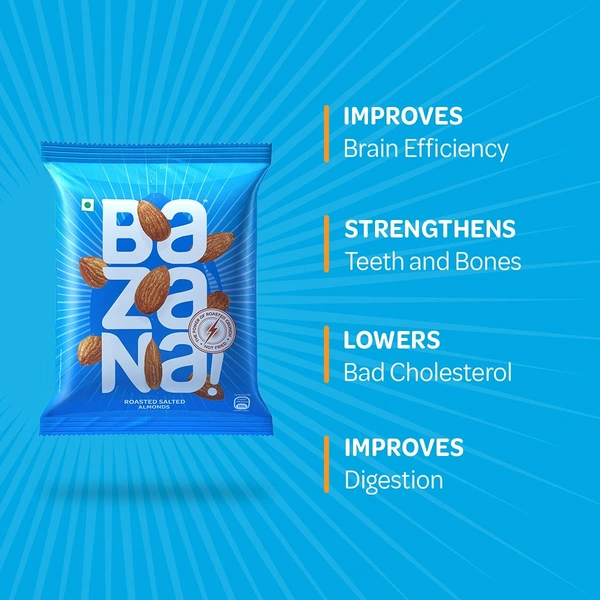 BAZANA Bazana Roasted Salted Almonds | 240g (6X40g) | Pack of 6 | Roasted Salted, Not Fried | 40g each Pack - 