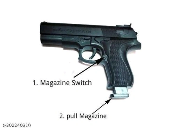 gun toy (pack of 1)Name: gun toy (pack of 1)Net Quantity (N): 1Wipe out the opposition with this Pubg Pistol Gun that has a quick-fire action. It is a super exciting and super cool shooting fun for the whole family. Easy to Reload Insert Bullets in Magazine. You can reload this toy gun conveniently and resume shooting without much delay and suppress your opposition. Compact Size to