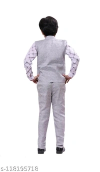 3 piece boys suit set of waistcoat pant and shirt for 2-11 years kids clothing setName: 3 piece boys suit set of waistcoat pant and shirt for 2-11 years kids clothing setTop Fabric: Cotton BlendBottom Fabric: Jute CottonSleeve Length: Long SleevesTop Pattern: CheckedBottom Pattern: SolidNet Quantity (N): SingleAdd-Ons: WaistcoatSizes:12-18 Months (Top Chest Size: 22 in, Top Length  - 7