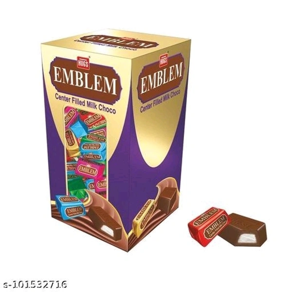 Hugs Emblem Center Fillled Milk Choco 75pcs in The BoxName: Hugs Emblem Center Fillled Milk Choco 75pcs in The BoxBrand: HUGSFSSAI License Number: 10014011001605Shelf life (Best Before): 12 MonthsNet Quantity (N): 1Veg/NonVeg: VegWeight: 450gmIndulge in the rich and creamy goodness of our milk chocolate box. Each piece is crafted with the finest ingredients, including smooth and ve