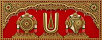Teak wood frame-Tanjore style painting Balaji theme Shanku Chakra Namam - 24 x 9.5 Inches