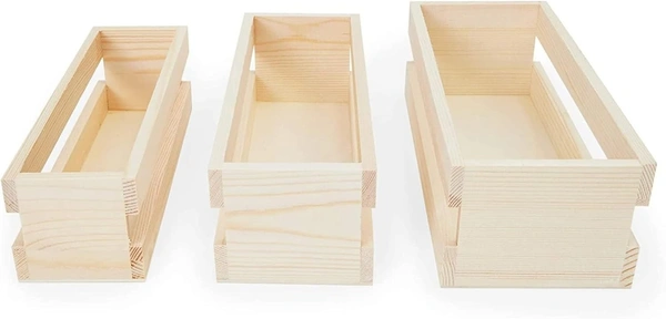 Pinewood Nested Tray / Crates for Storage - Set fo 3