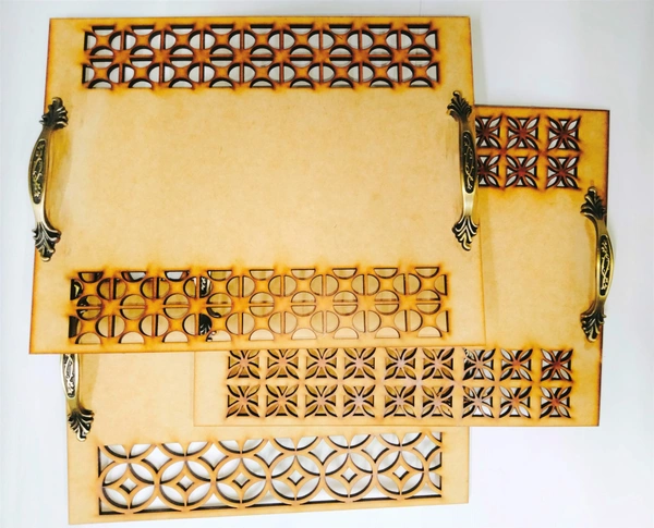 Laser Cutwork Serving Tray With Brass Handle -2