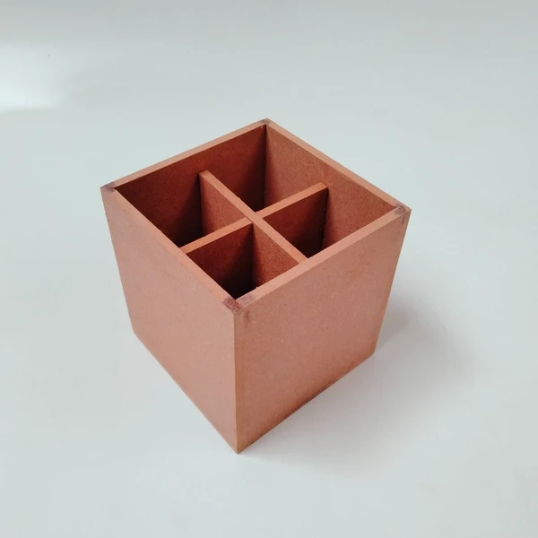 4 Partition Pen Stand - 5x5x4.5 Inches, Brown, 6mm, 1000